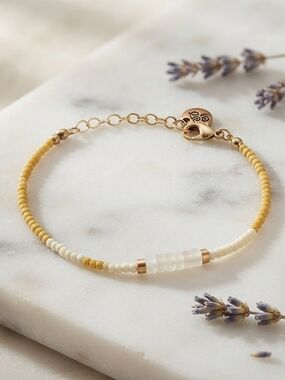 Plunder Yellow and Cream Beaded Delicate Bracelet